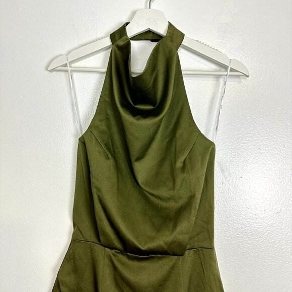 ELLIATT Camo Asymmetric Satin Cocktail Dress in Khaki Size X-Small - Picture 6 of 16